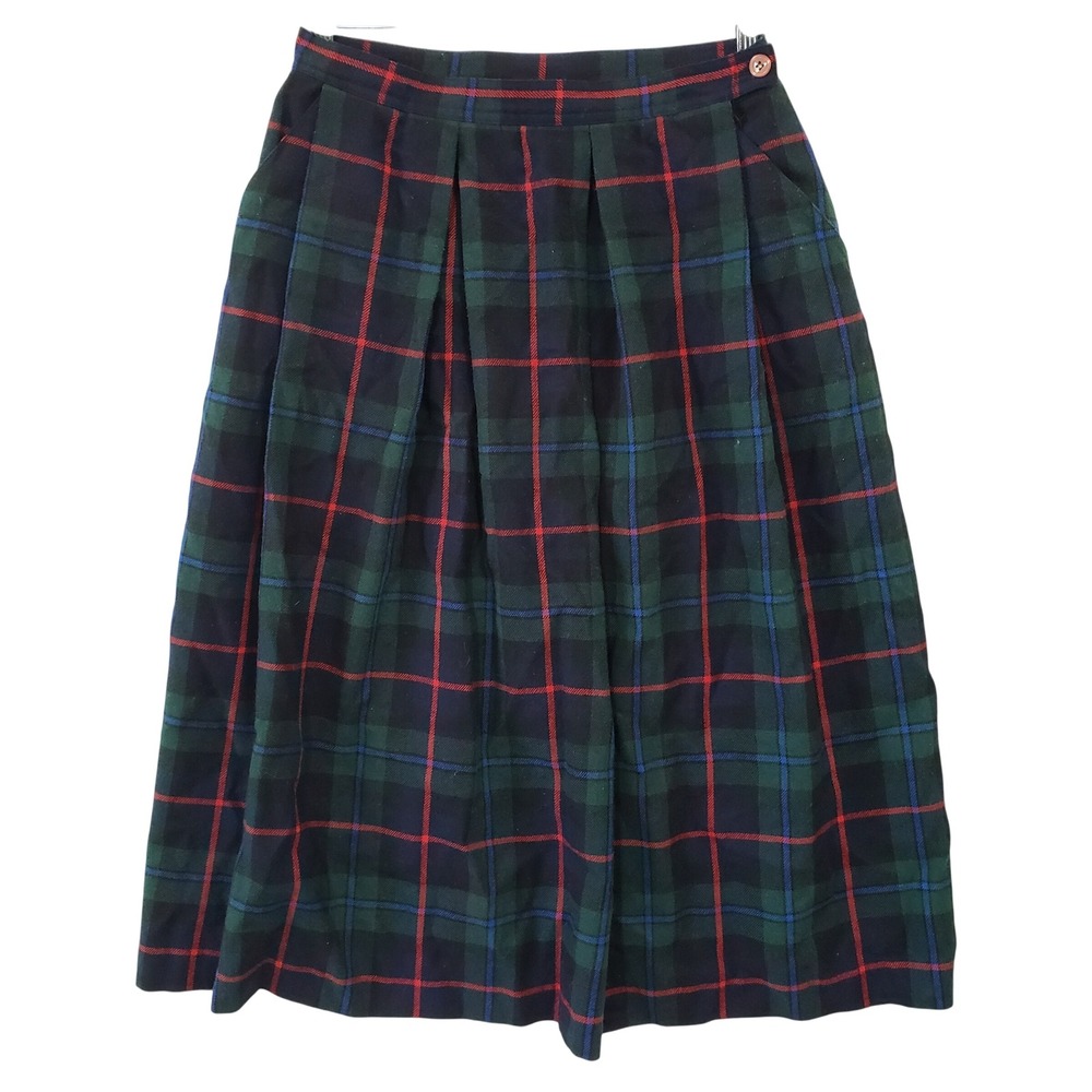Jones New York Plaid Skirt Womens 12 Green Vintage 90s Wool Blend Midi Preppy